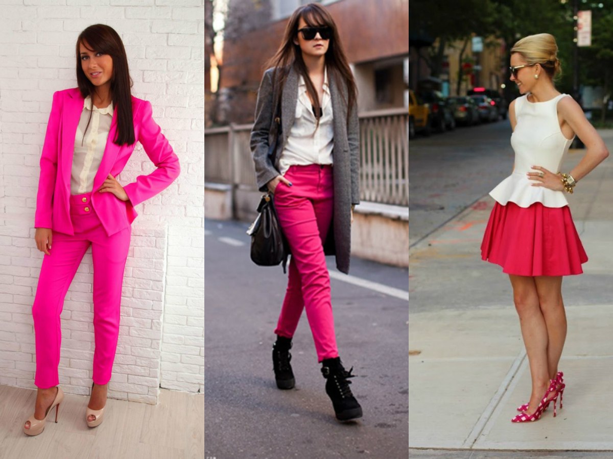 Какой цвет подойдет к цвету фуксия. Розовая одежда для девушек. Цвет фуксия в одежде. Сочетание с фуксией в одежде. Фуксия сочетание цветов в одежде.