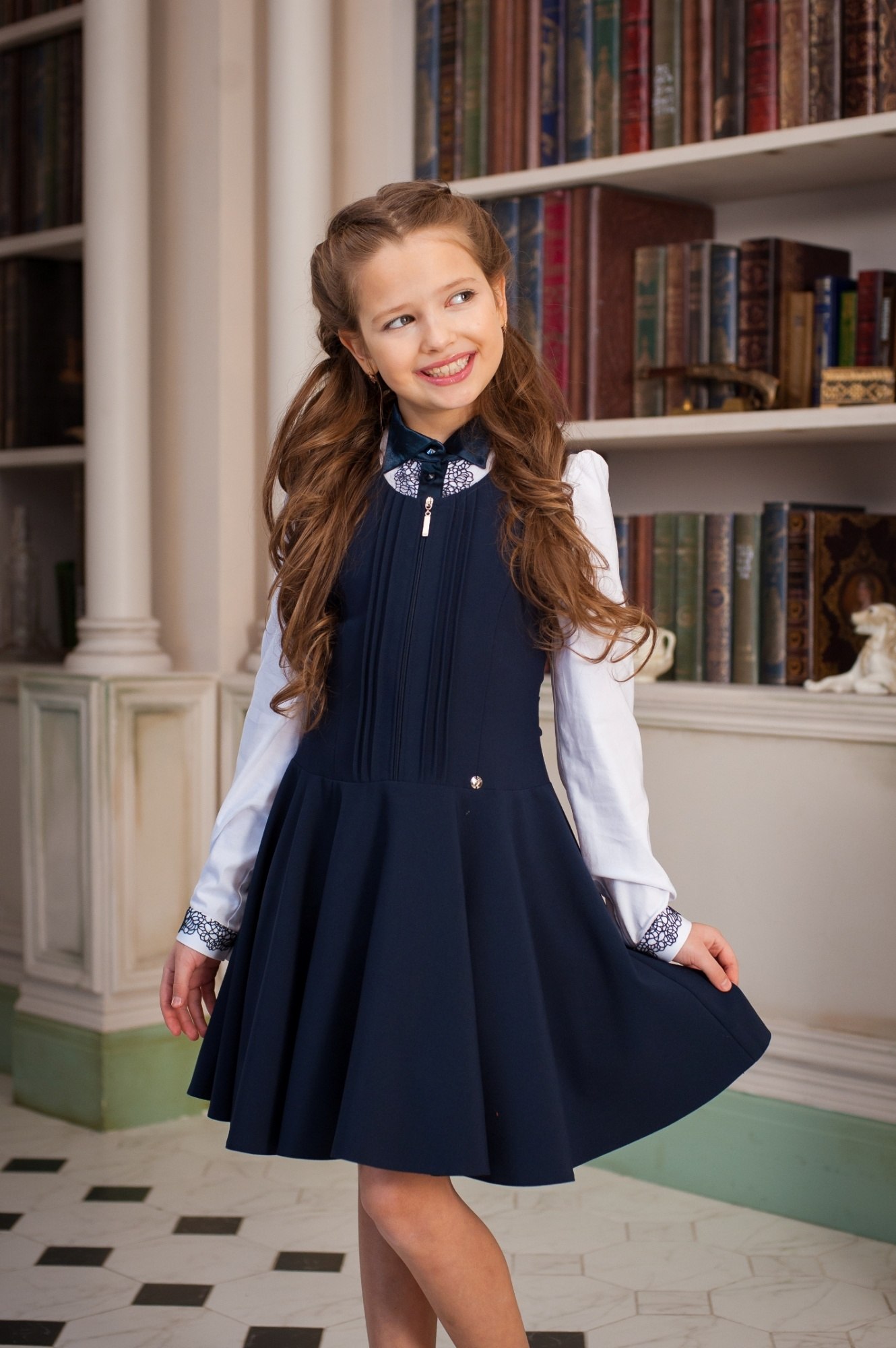 Купить одежду для школы. Школьная юбка Рио Комби (ШФ-1125). Сарафан для школы. Школьная форма для девочек синяя.