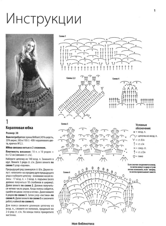 Пляжная юбка крючком схемы