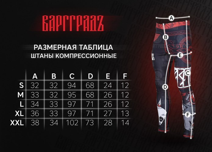 Размерная таблица мужских спортивных брюк