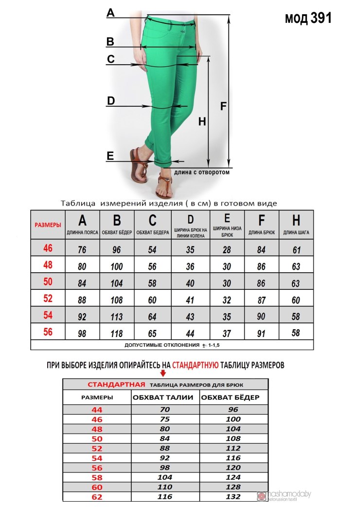 Таблица штаны 46