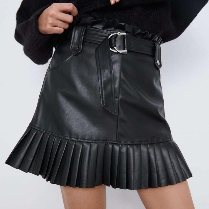 Кожаная юбка плиссе Zara