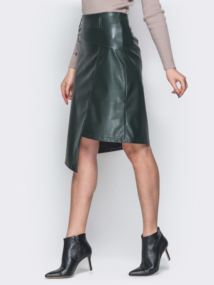 Кожаная юбка Zara миди хаки