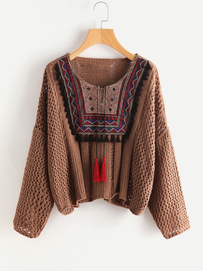 Пуловера Shifted Eyelet Yoke Sweater