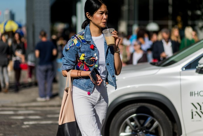 Her Jean Jacket topless in a Jean Jacket