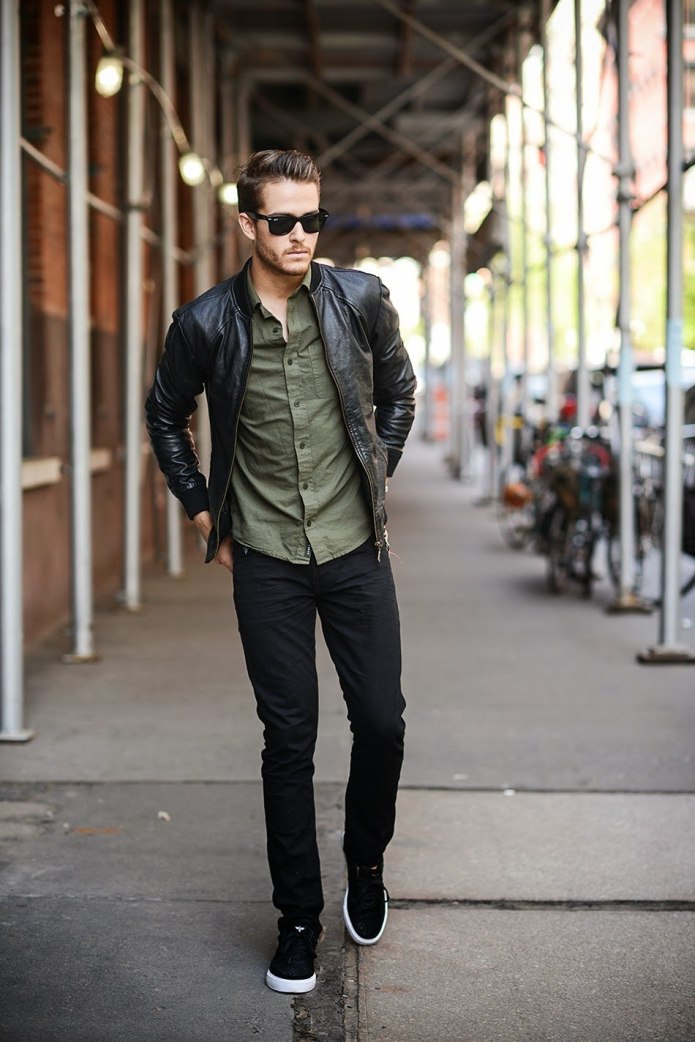 Black Bomber Jacket outfit men
