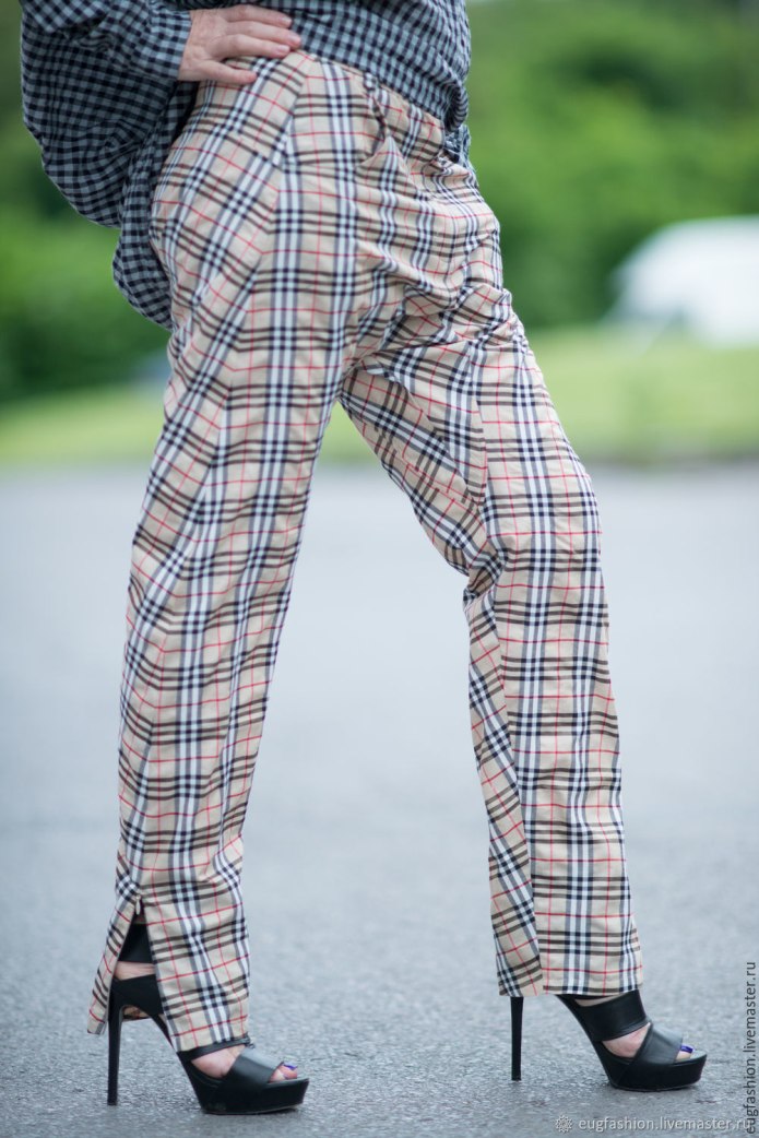2018 Мужские хлопковые клетчатые брюки Slim Fit