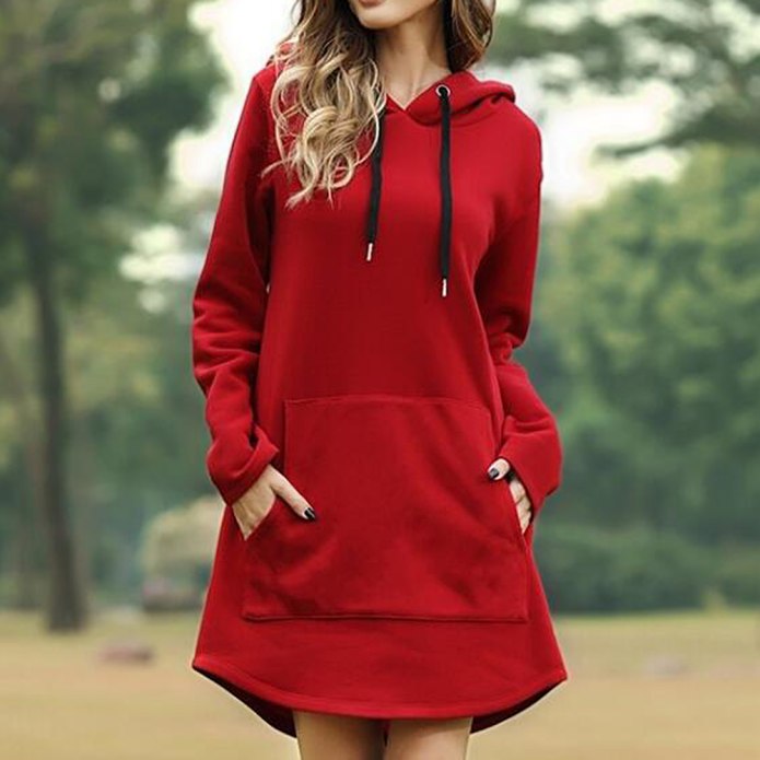 Jocoo Jolee women Spring Solid Hoodies Casual long Style Sweatshirt Casual Pocket Oversized Hoodie kpop Hoody Dress Pullover