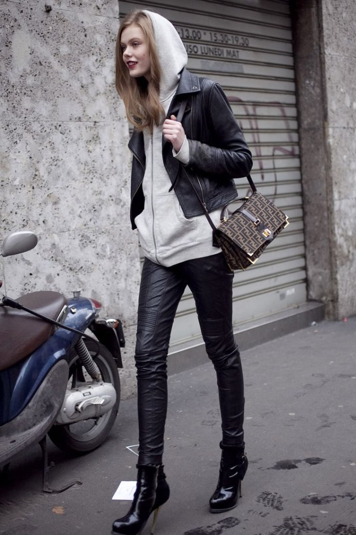 Bella Hadid Leather Jacket outfit