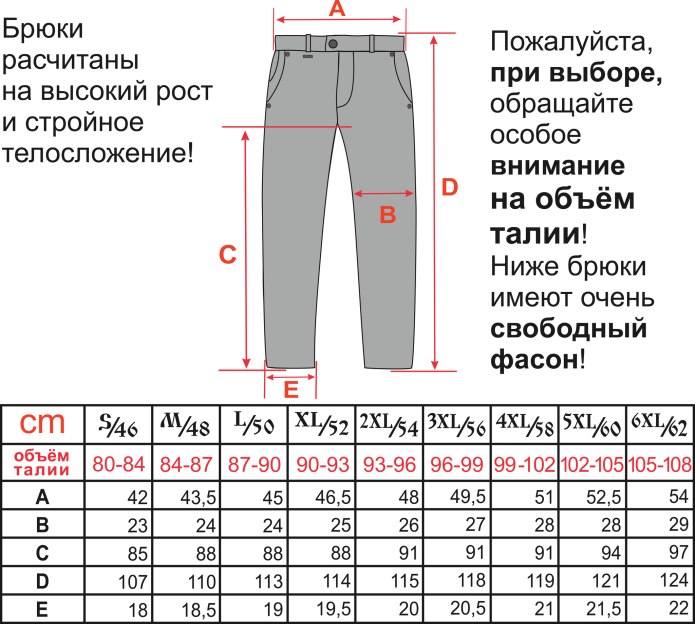 Размеры брюк мужских