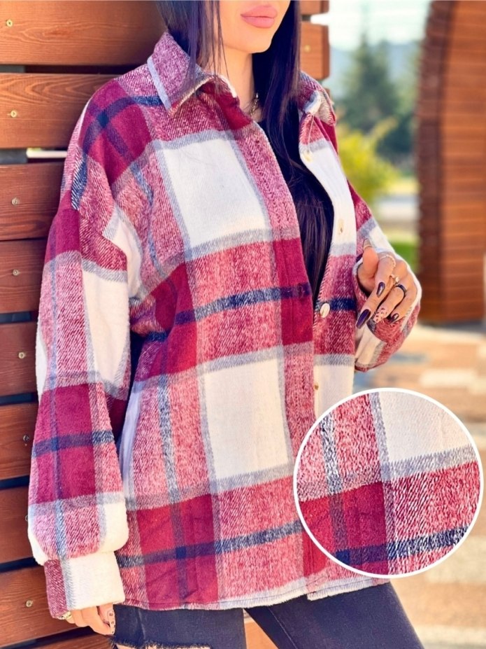 Рубашка в клетку оверсайз теплая
