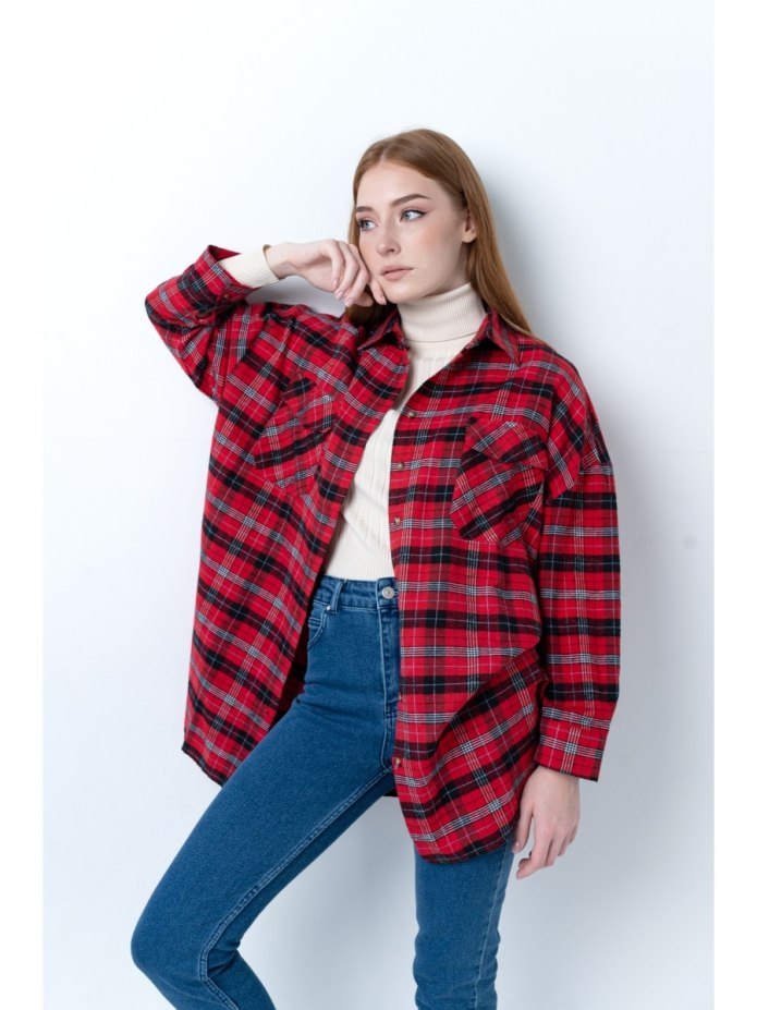 Рубашка в клетку оверсайз теплая