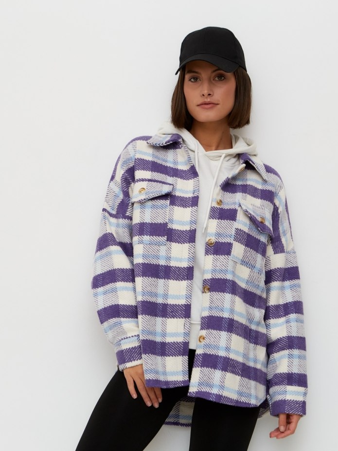 Рубашка в клетку оверсайз теплая