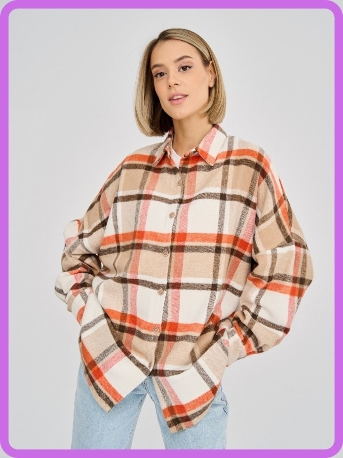 Рубашка в клетку оверсайз теплая