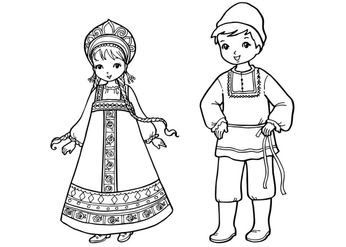 Русский народный костюм раскраска