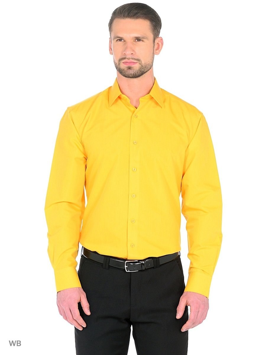 Рубашка мужская желтая с длинным рукавом