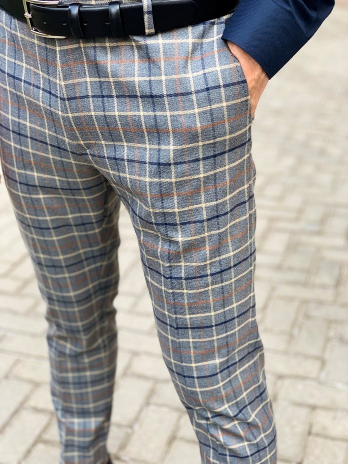 2018 Мужские хлопковые клетчатые брюки Slim Fit