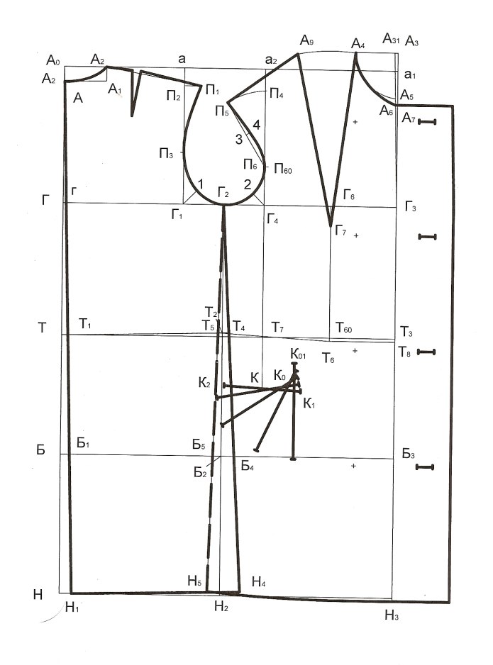 Построение чертежа основы платья с втачным рукавом