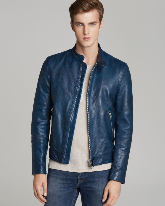 Men Blue Leather Jacket