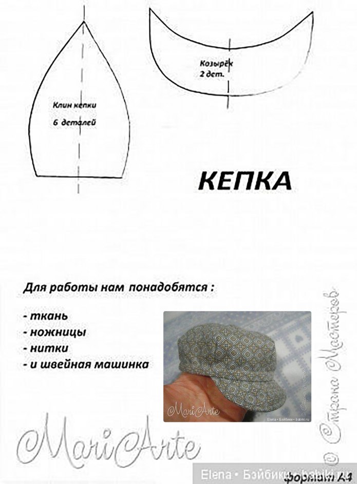Выкройка Кепки с козырьком для куклы Паола Рейна