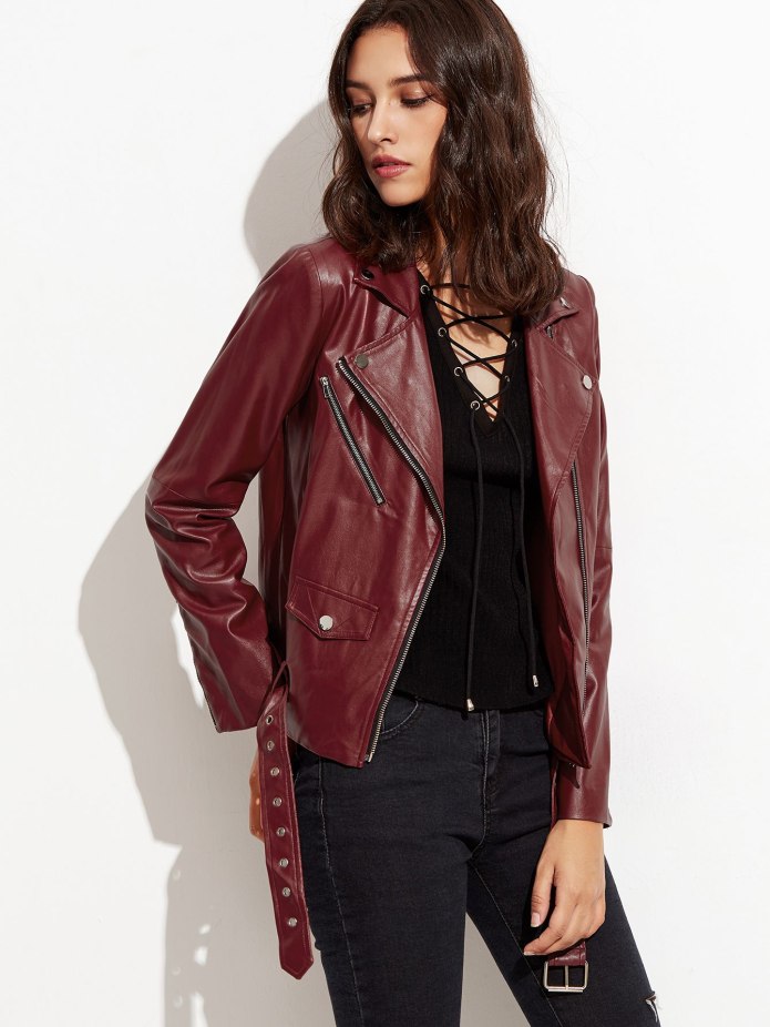 Guess Faux-Leather Scuba Jacket Burgundy 11001485