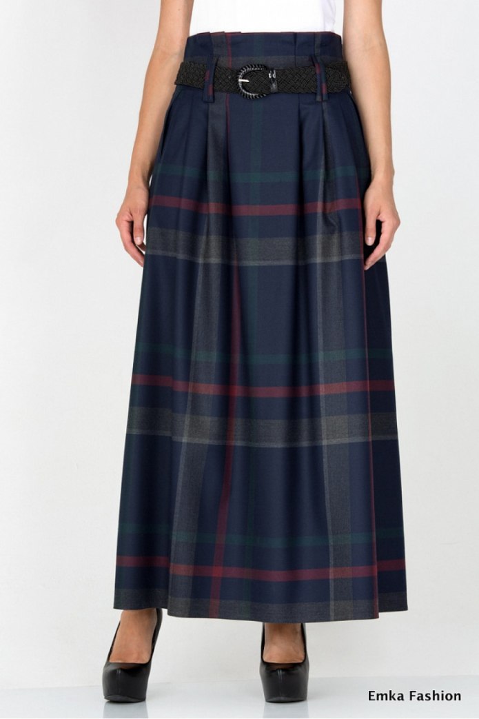 Длинная юбка в красную клетку Emka Fashion 286/Noella