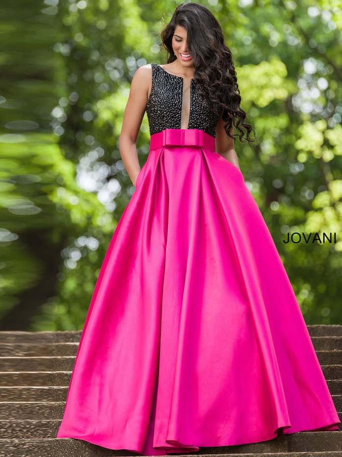 Платье фуксия атласное Jovani