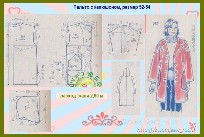 Выкройка женской куртки на синтепоне с капюшоном 52 размера