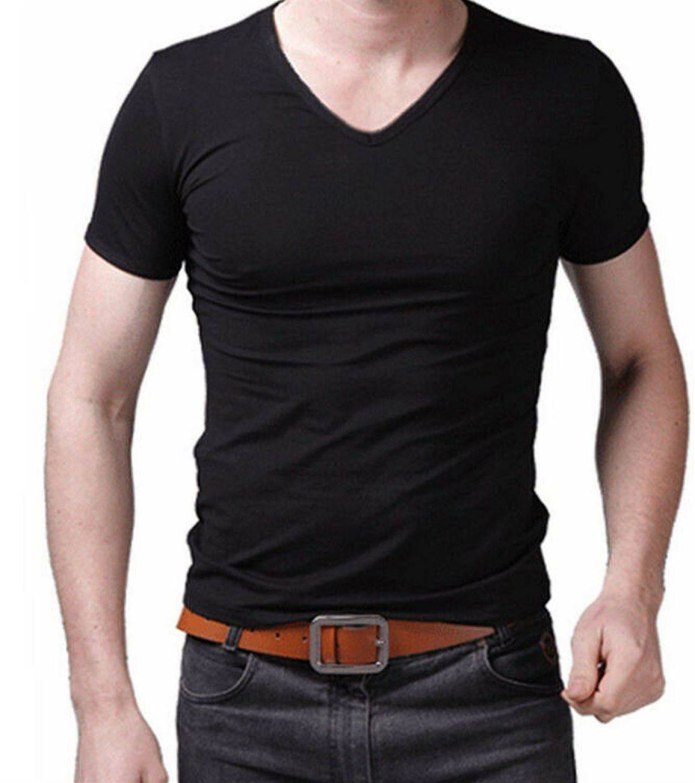 Men Top Plain Slim Fit v Neck