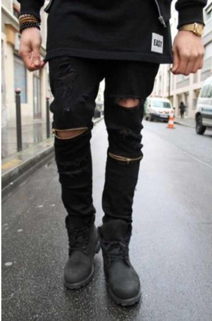 Черные рваные джинсы мужские