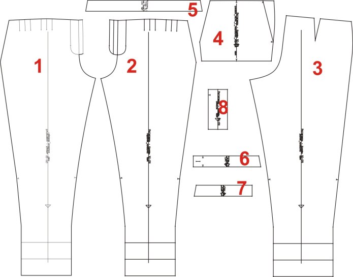 Детали кроя брюк гульфик