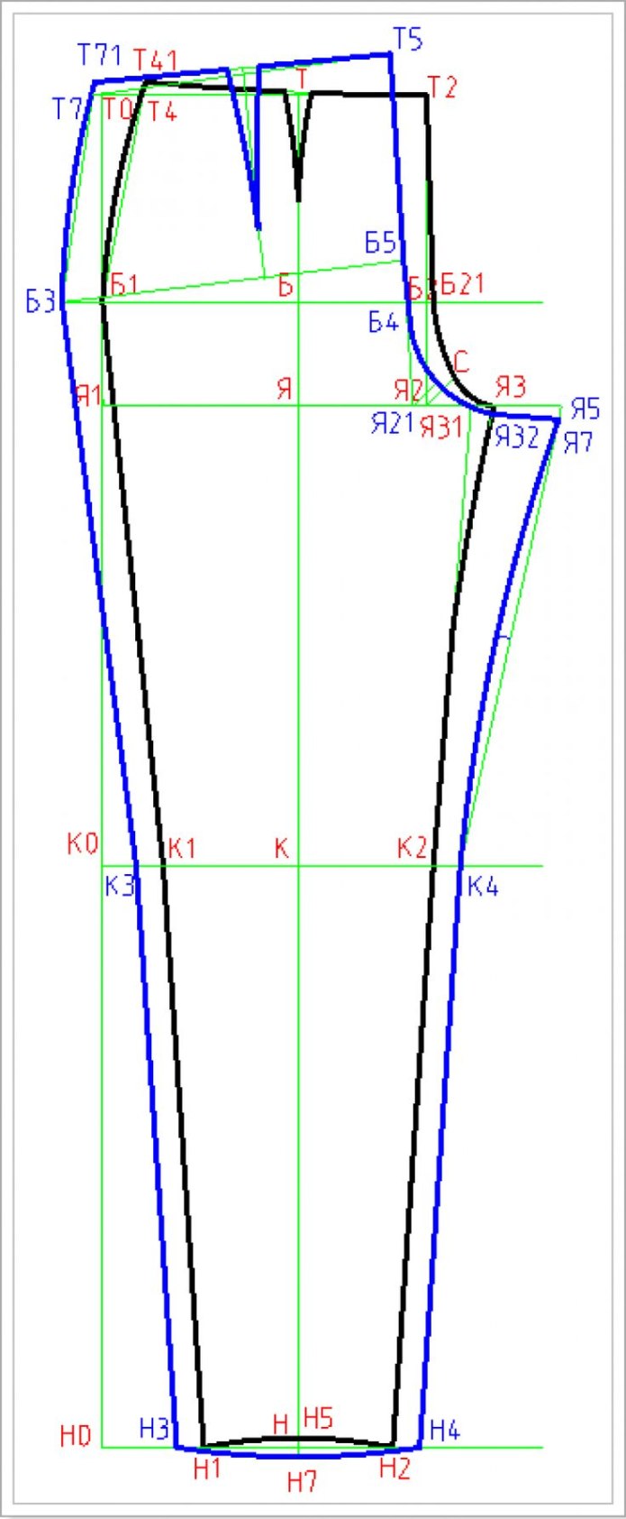 Основа женской выкройки брюк 56 размера