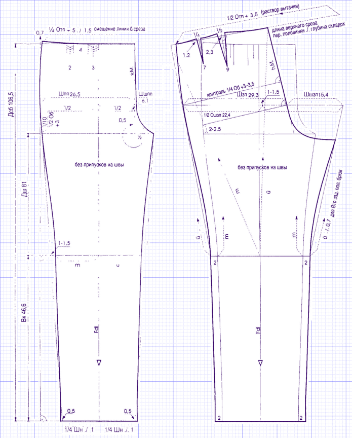 Выкройка мужских трикотажных штанов 56 размера