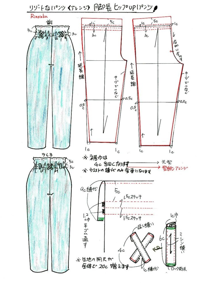 Выкройка брюки бананы с завышенной талией