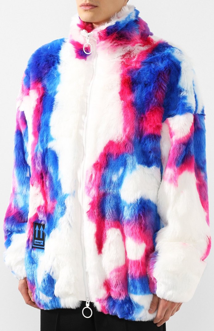 Шуба из разноцветных кусочков меха