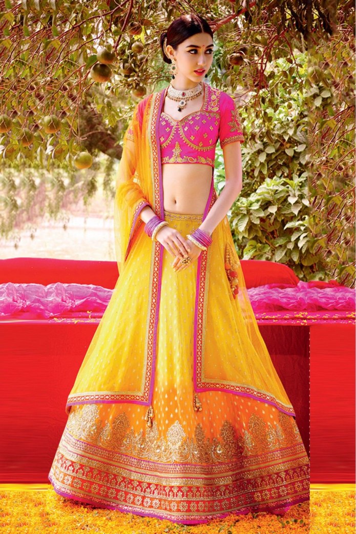 Свадебное индийское платье Lehenga Yellow