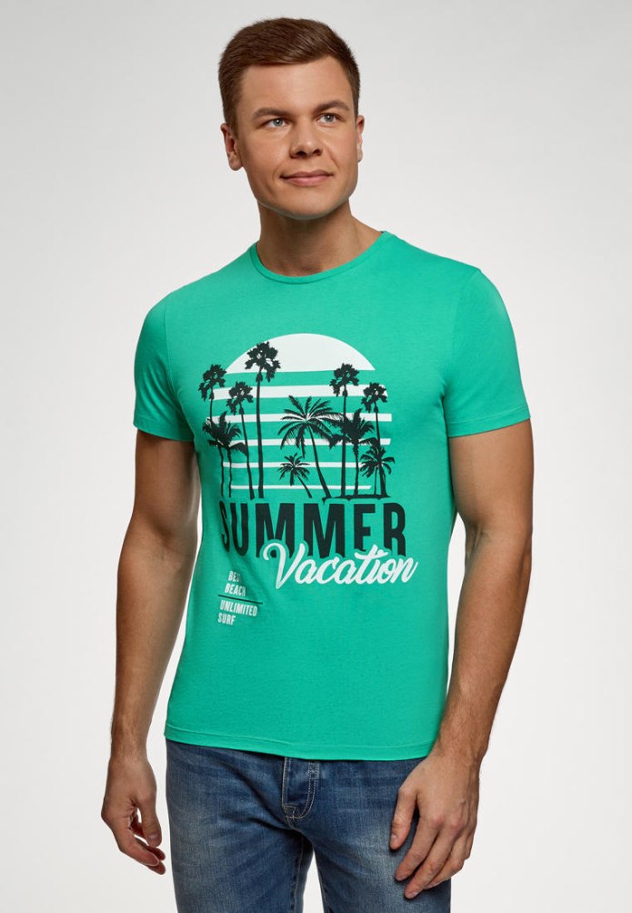 Белая футболка женская с мятным принтом