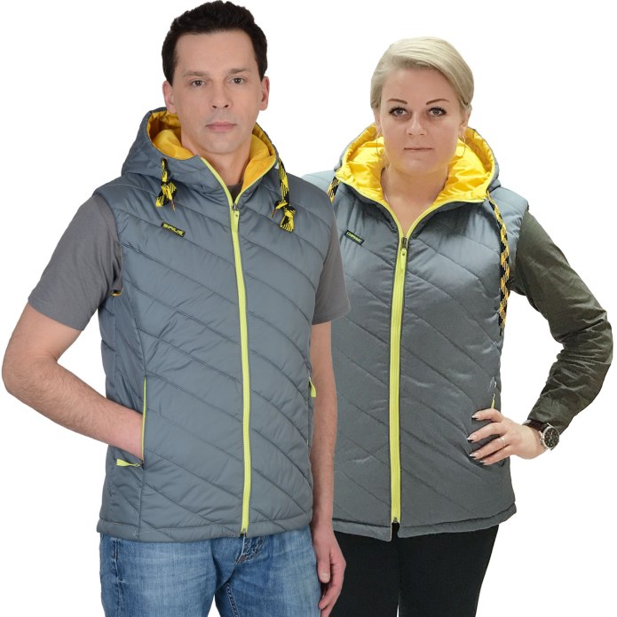 Жилет "гамма" утепленный : серый ( на желтой подкладке)