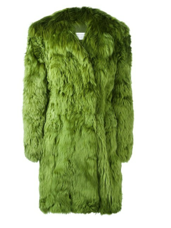 Зеленая шуба из искусственного меха