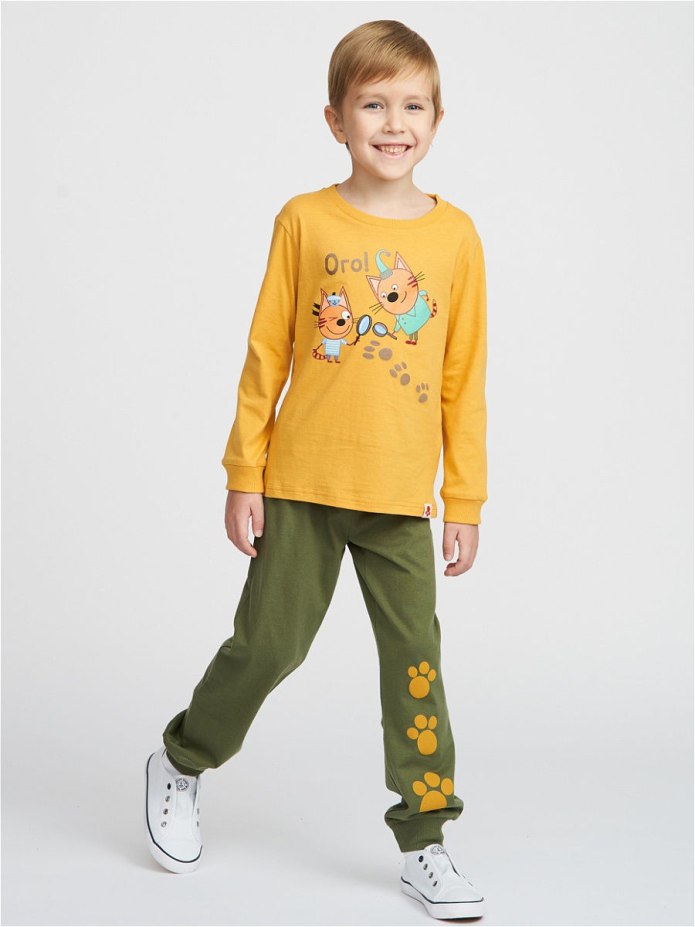 К 1554/горчица+обезьянки на меланже пижама дет
