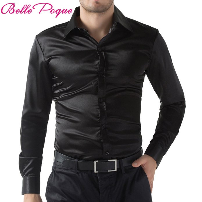 Черная атласная рубашка мужская