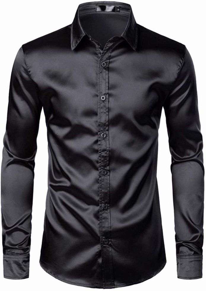 Черная атласная рубашка мужская