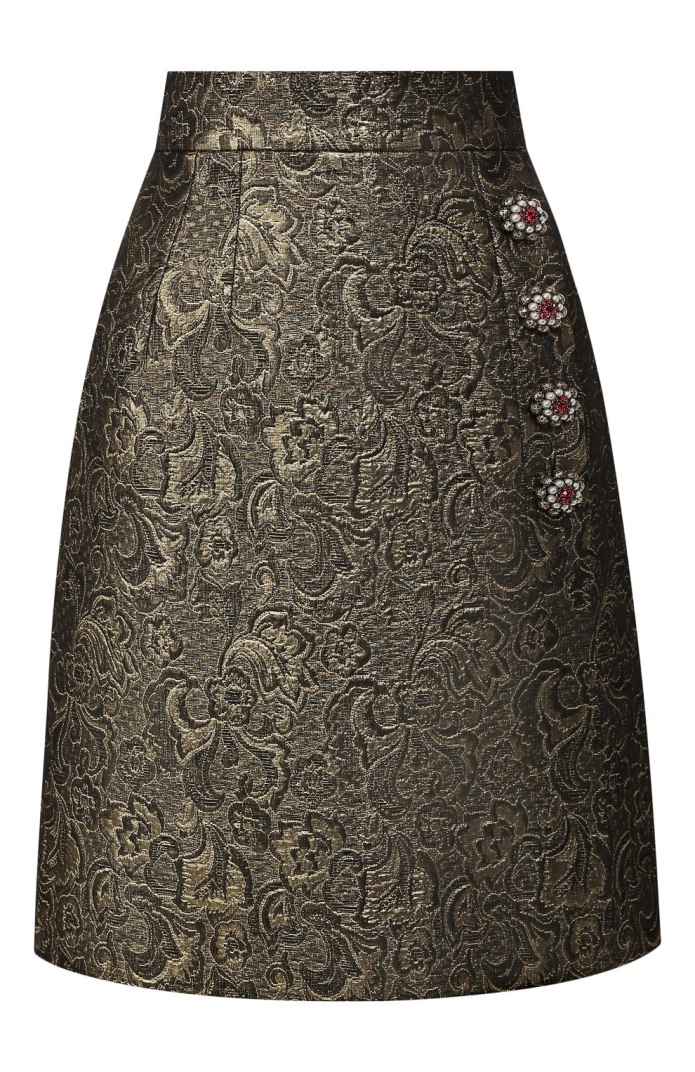 Юбка жаккардовая коричневая с узором Крылья из костюмки колокол
