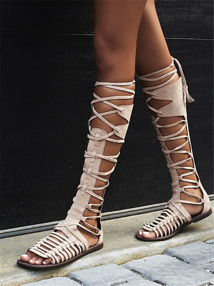Flat Boots Gladiator -Knee -High Lace up