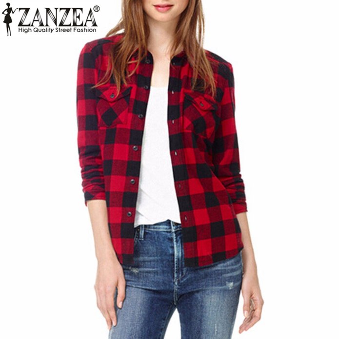 Красная клетчатая рубашка женская