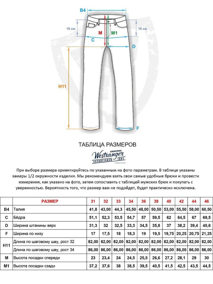 Размерная сетка штанов для мужчин джинсы