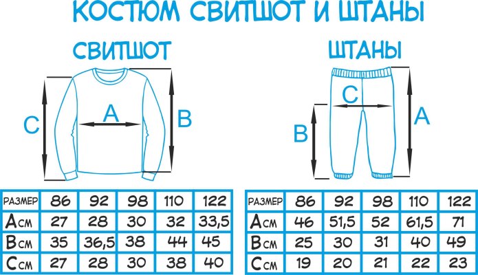 Размерная сетка брюки 86