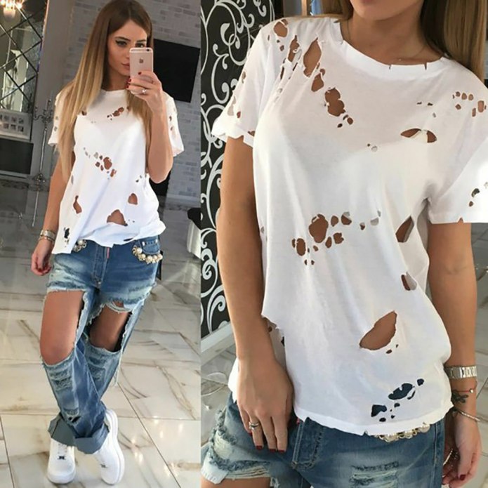 Рваная футболка женская