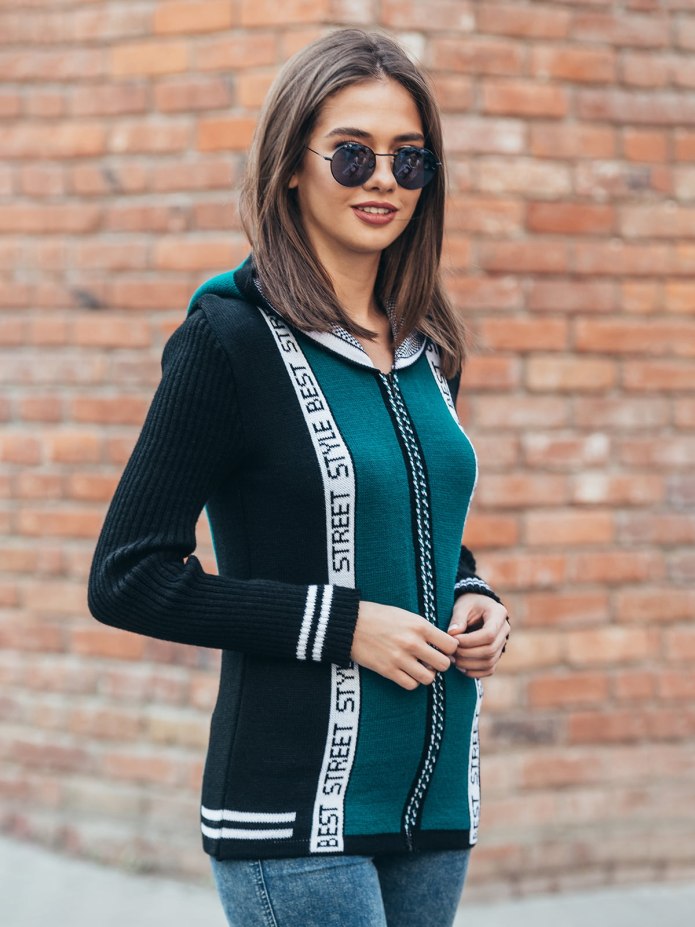 Черно зеленая кофта на молнии