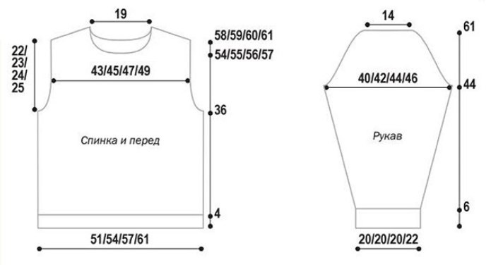 Выкройка вязаного спицами мужского пуловера 48 размера